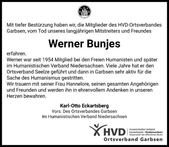 Traueranzeige von Werner Bunjes von Hannoversche Allgemeine Zeitung/Neue Presse