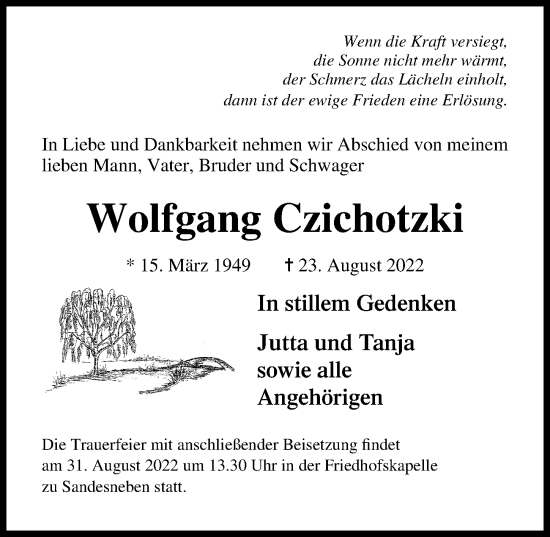 Traueranzeige von Wolfgang Czichotzki von Lübecker Nachrichten