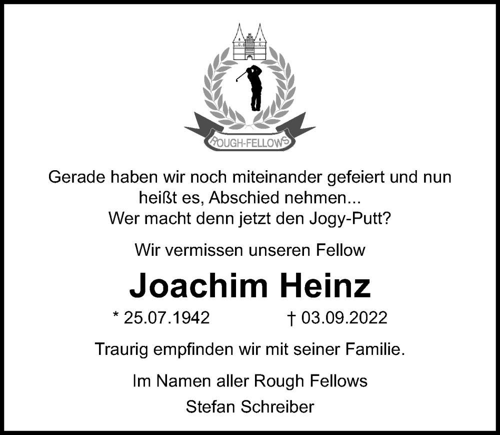  Traueranzeige für Joachim Heinz vom 11.09.2022 aus Lübecker Nachrichten 