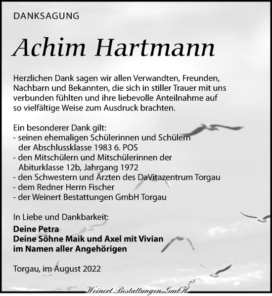 Traueranzeige von Achim Hartmann von Torgauer Zeitung