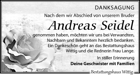 Traueranzeige von Andreas Seidel von Leipziger Volkszeitung