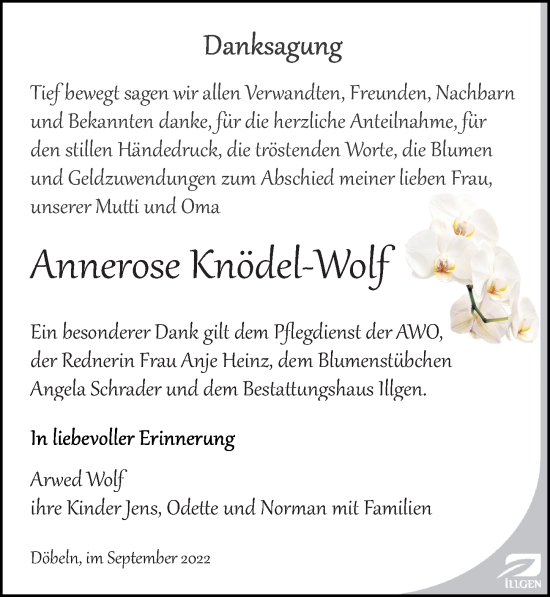 Traueranzeige von Annerose Knödel-Wolf von Leipziger Volkszeitung