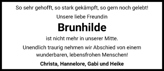 Traueranzeige von Brunhilde  von Peiner Allgemeine Zeitung