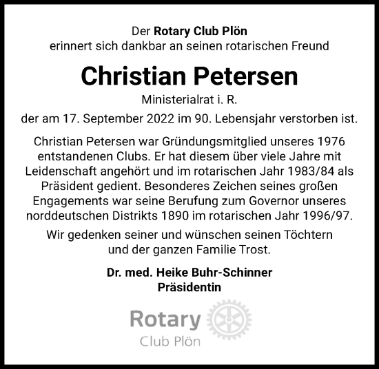 Traueranzeige von Christian Petersen von Kieler Nachrichten