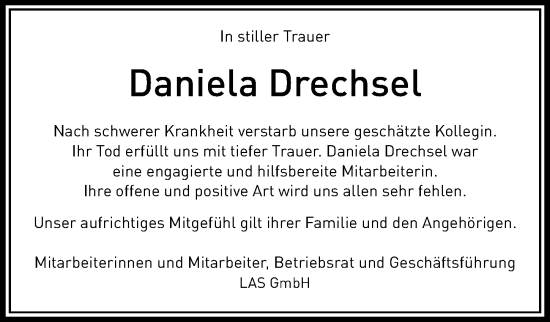 Traueranzeige von Daniela Drechsel von Leipziger Volkszeitung