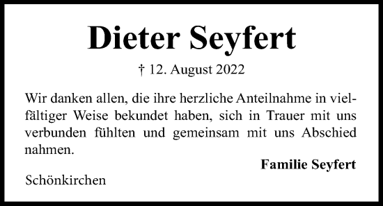 Traueranzeige von Dieter Seyfert von Kieler Nachrichten