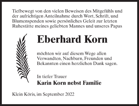 Traueranzeige von Eberhard Korn von Märkischen Allgemeine Zeitung