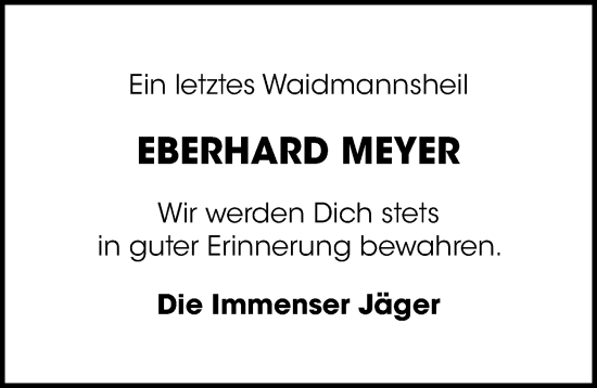 Traueranzeige von Eberhard Meyer von Hannoversche Allgemeine Zeitung/Neue Presse