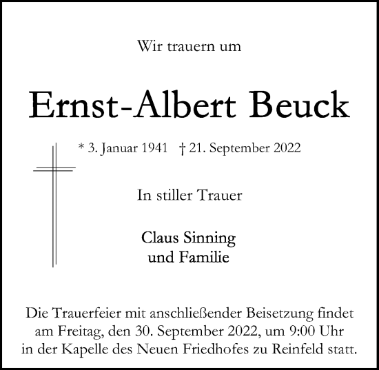 Traueranzeige von Ernst-Albert Beuck von Lübecker Nachrichten