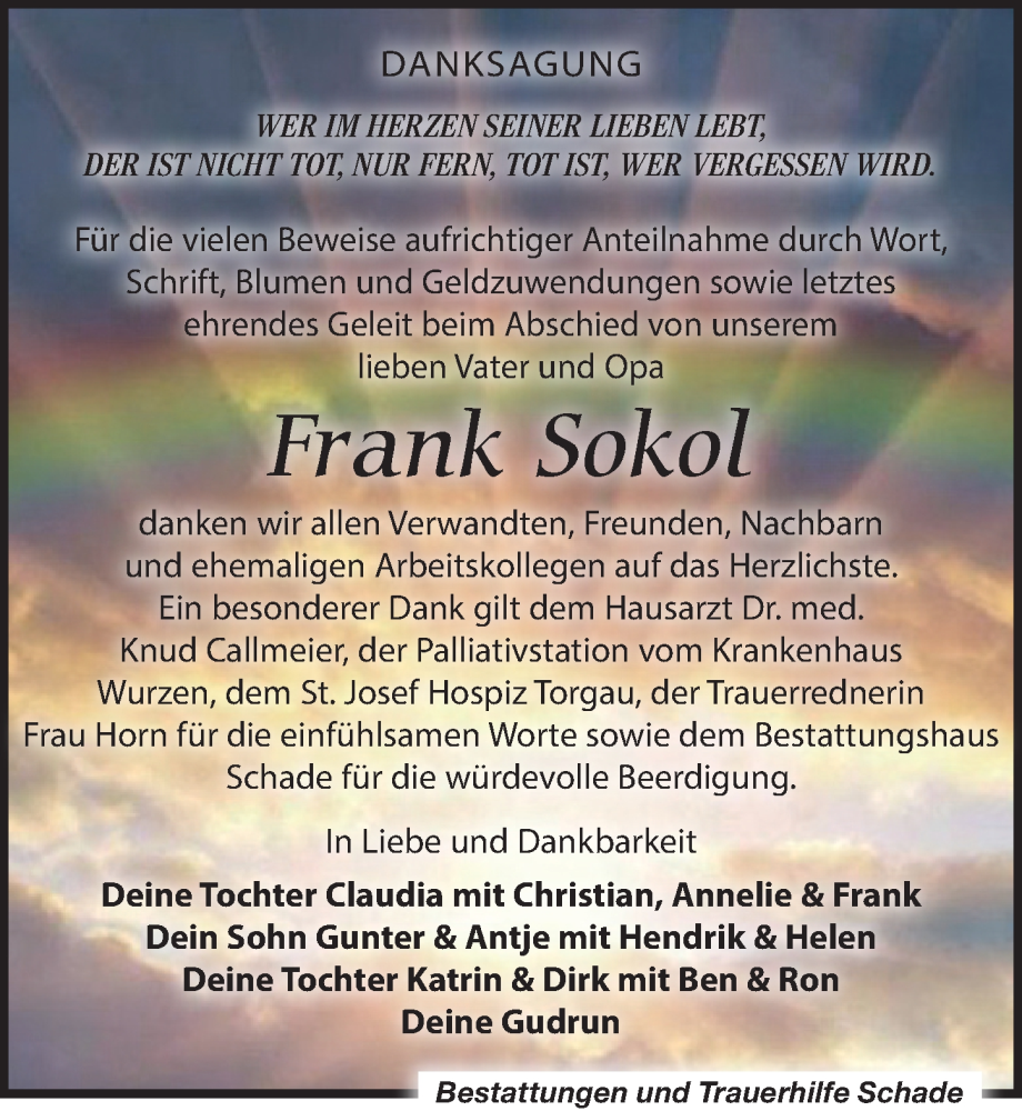  Traueranzeige für Frank Sokol vom 17.09.2022 aus Leipziger Volkszeitung