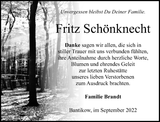 Traueranzeige von Fritz Schönknecht von Märkischen Allgemeine Zeitung