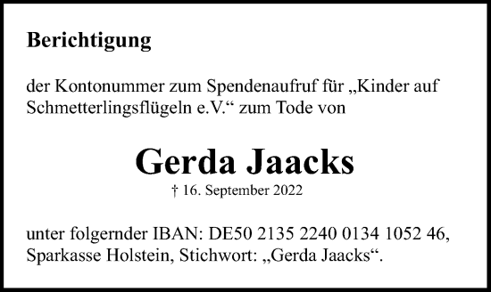 Traueranzeige von Gerda Jaacks von Lübecker Nachrichten