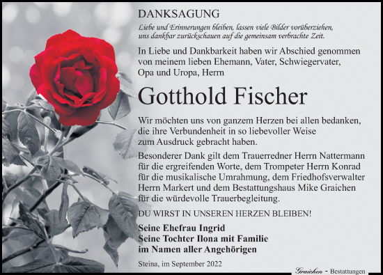Traueranzeige von Gotthold Fischer von Leipziger Volkszeitung
