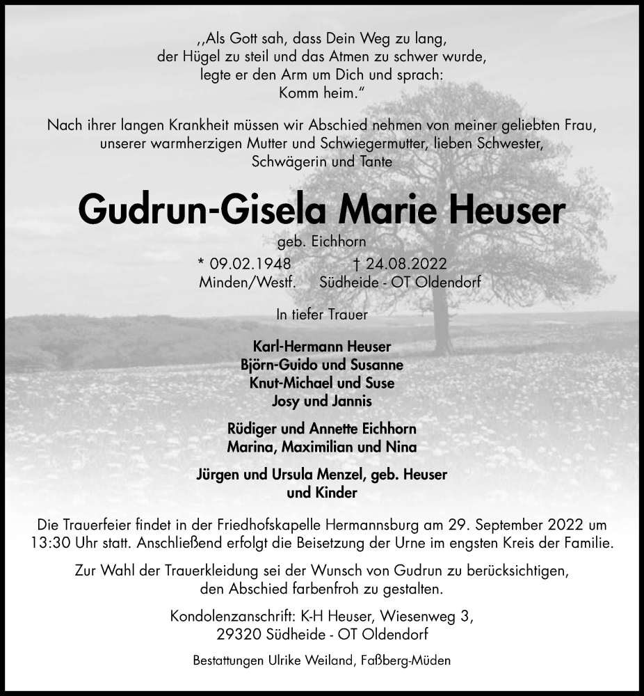 Traueranzeigen von Gudrun-Gisela Marie Heuser | trauer-anzeigen.de