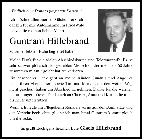Traueranzeige von Guntram Hillebrand von Hannoversche Allgemeine Zeitung/Neue Presse