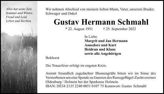 Traueranzeige von Gustav Hermann Schmahl von Lübecker Nachrichten
