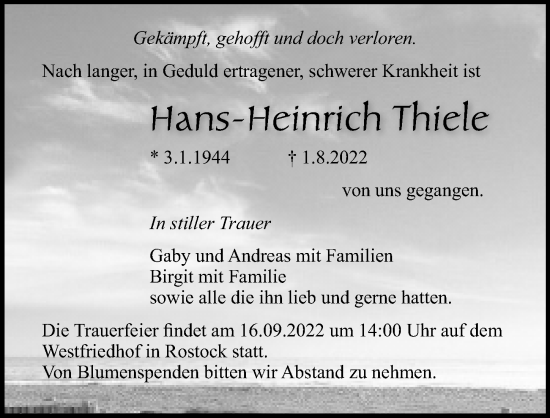 Traueranzeige von Hans-Heinrich Thiele von Ostsee-Zeitung GmbH