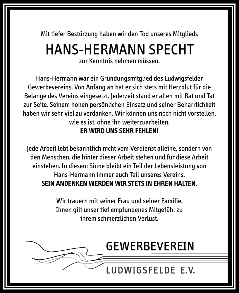  Traueranzeige für Hans-Hermann Specht vom 24.09.2022 aus Märkischen Allgemeine Zeitung