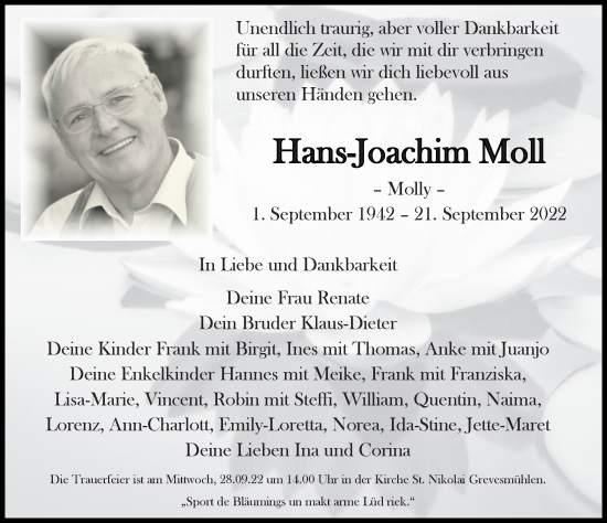 Traueranzeige von Hans-Joachim Moll von Ostsee-Zeitung GmbH