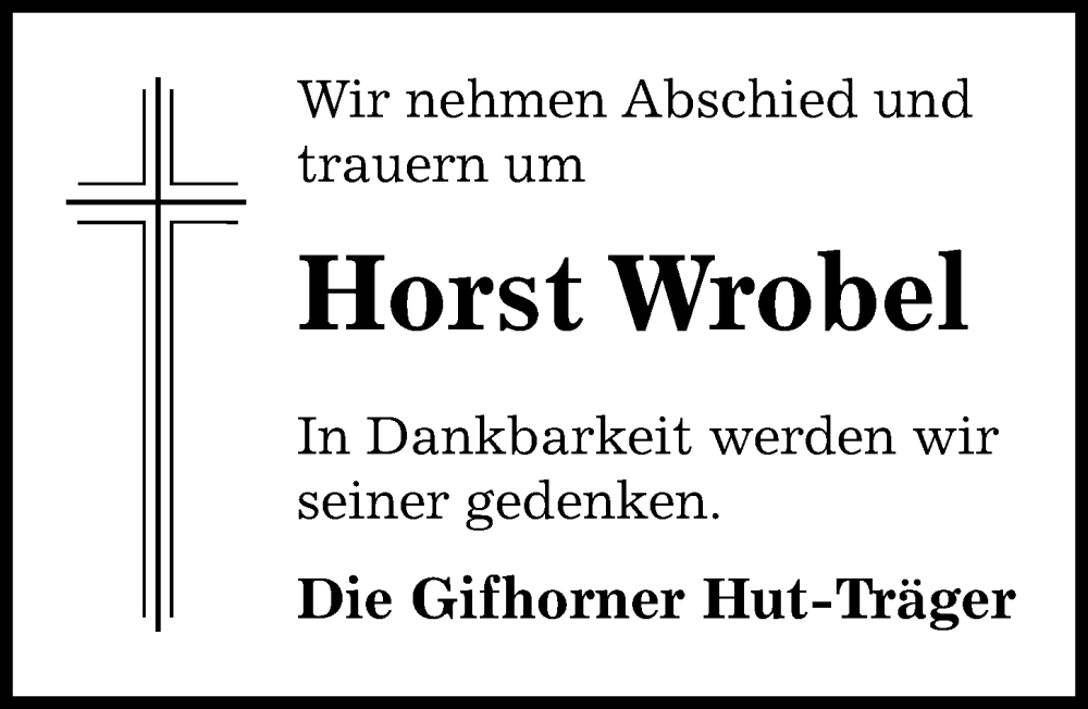  Traueranzeige für Horst Wrobel vom 07.09.2022 aus Aller Zeitung