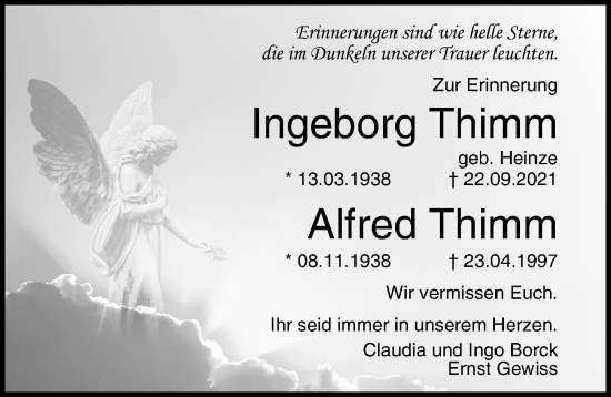 Traueranzeige von Ingeborg Thimm von Lübecker Nachrichten