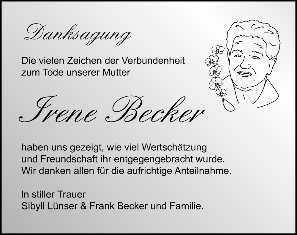 Traueranzeige für Irene Becker vom 24.09.2022 aus Märkischen Allgemeine Zeitung