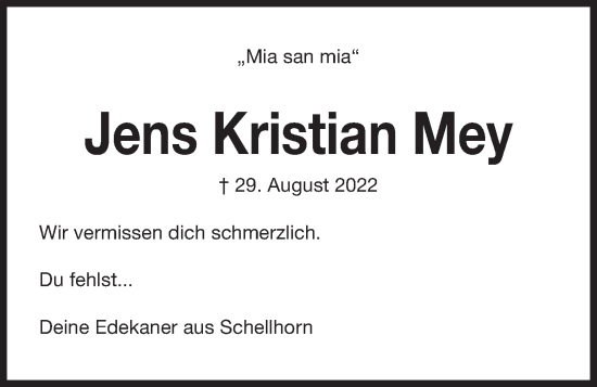 Traueranzeige von Jens Kristian Mey von Kieler Nachrichten