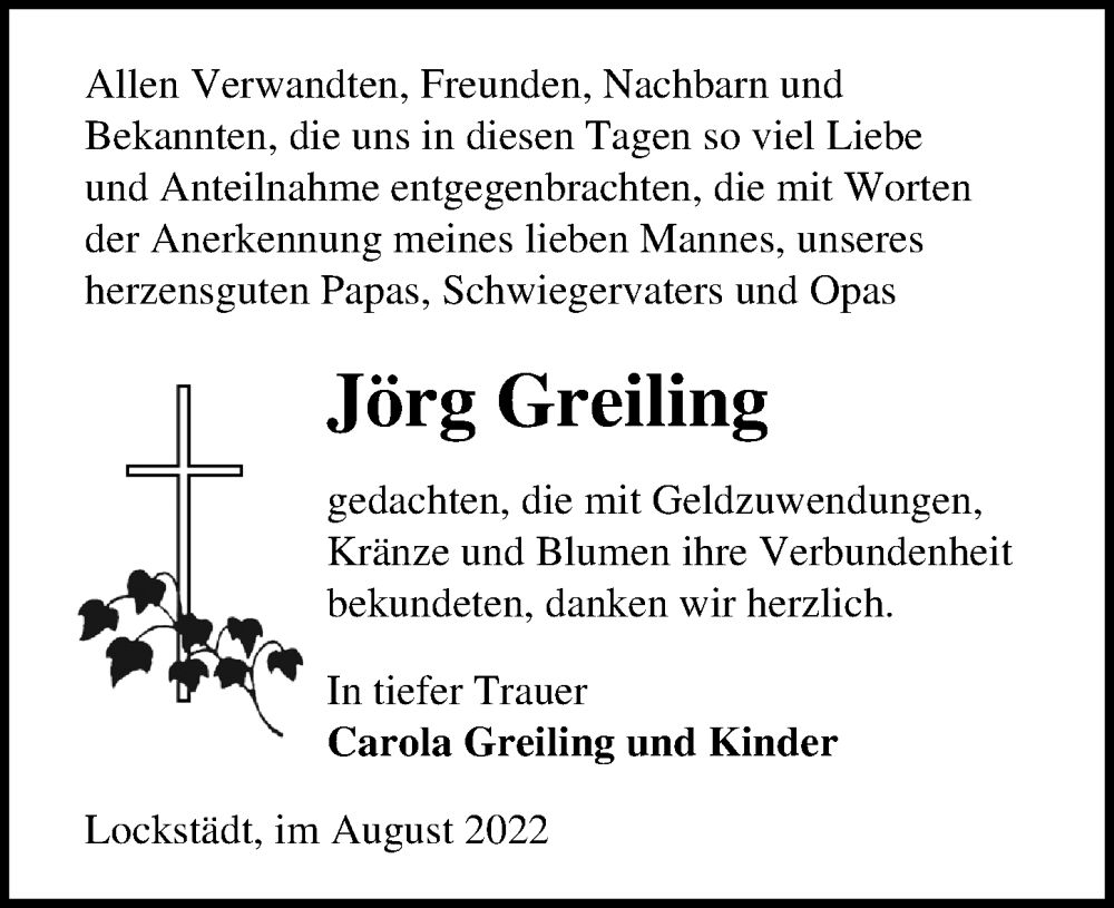  Traueranzeige für Jörg Greiling vom 24.09.2022 aus Märkischen Allgemeine Zeitung