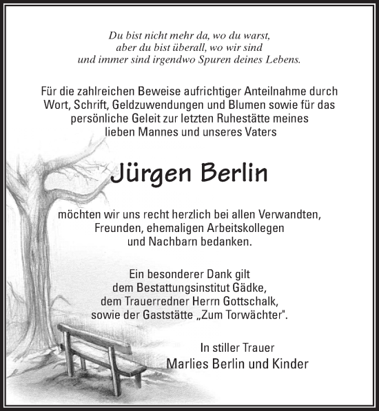 Traueranzeige von Jürgen Berlin von Märkischen Allgemeine Zeitung