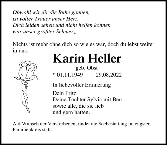 Traueranzeigen von Karin Heller | trauer-anzeigen.de