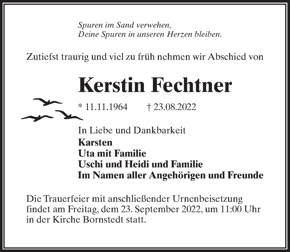  Traueranzeige für Kerstin Fechtner vom 03.09.2022 aus Märkischen Allgemeine Zeitung