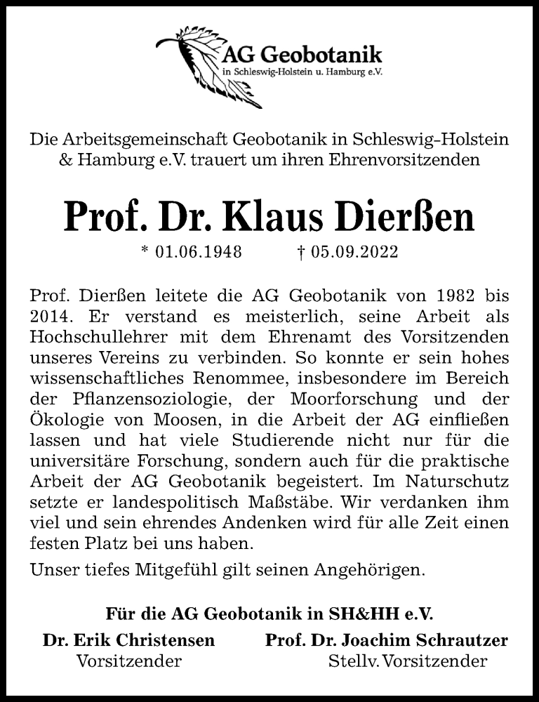  Traueranzeige für Klaus Dierßen vom 17.09.2022 aus Kieler Nachrichten