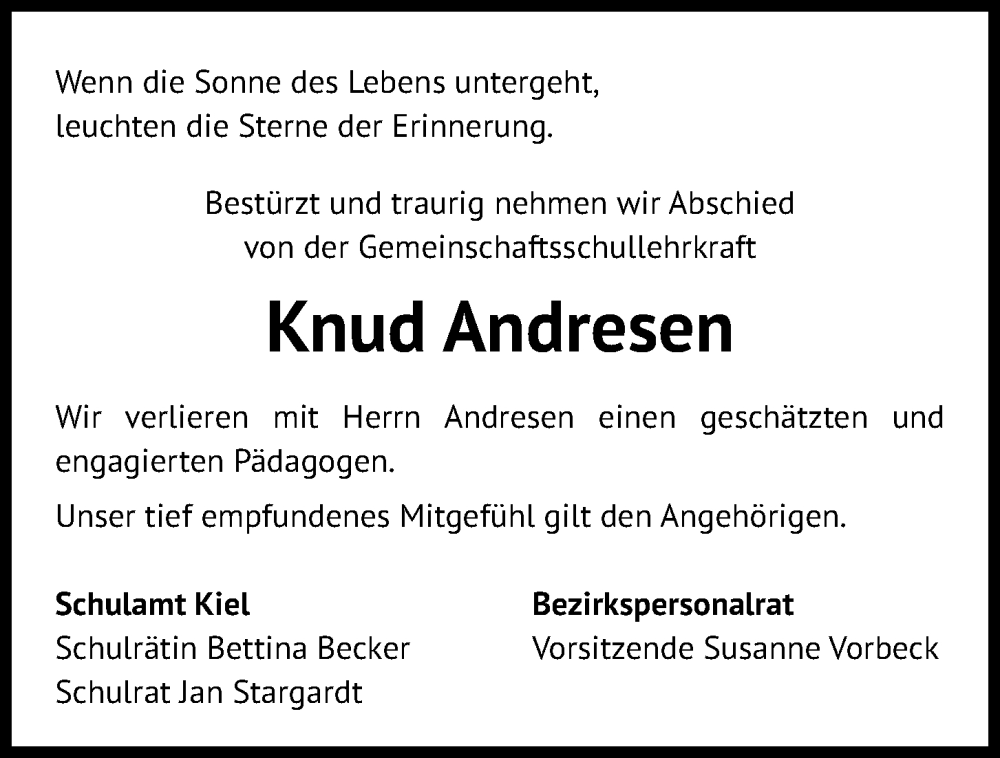  Traueranzeige für Knud Andresen vom 24.09.2022 aus Kieler Nachrichten