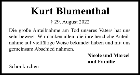 Traueranzeige von Kurt Blumenthal von Kieler Nachrichten