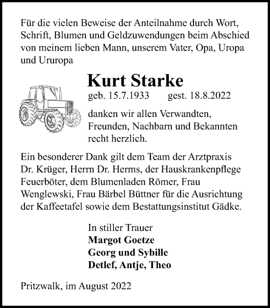 Traueranzeige von Kurt Starke von Märkischen Allgemeine Zeitung