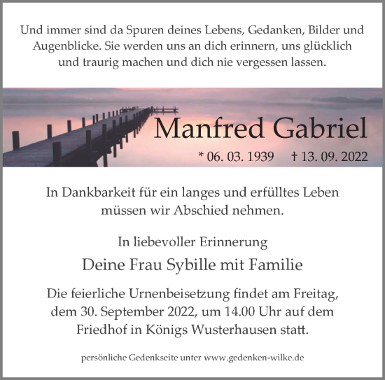 Traueranzeige von Manfred Gabriel von Märkischen Allgemeine Zeitung