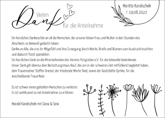 Traueranzeige von Maritta Karolschek von Märkischen Allgemeine Zeitung