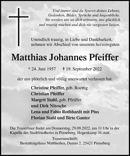 Traueranzeige von Matthias Johannes Pfeiffer von Lübecker Nachrichten