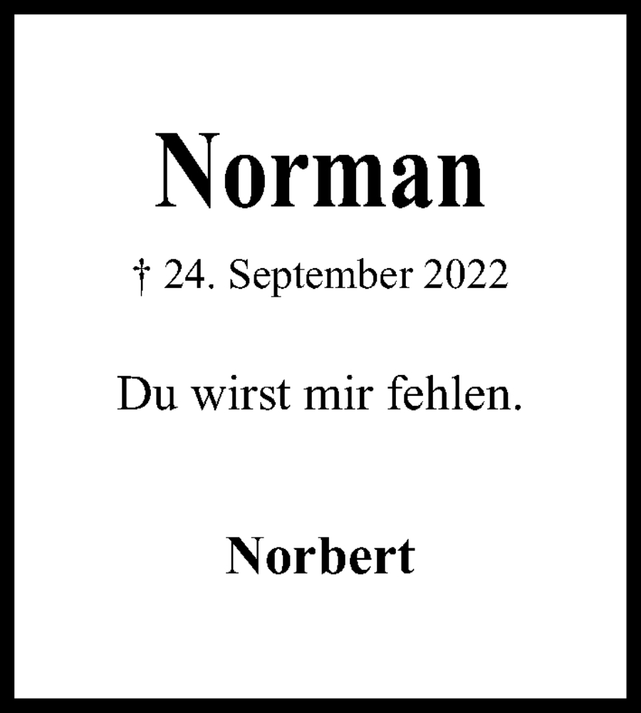  Traueranzeige für Norman Nawe vom 01.10.2022 aus Kieler Nachrichten