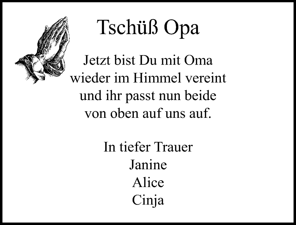  Traueranzeige für Opa  vom 10.09.2022 aus Lübecker Nachrichten