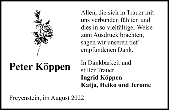 Traueranzeige von Peter Köppen von Märkischen Allgemeine Zeitung