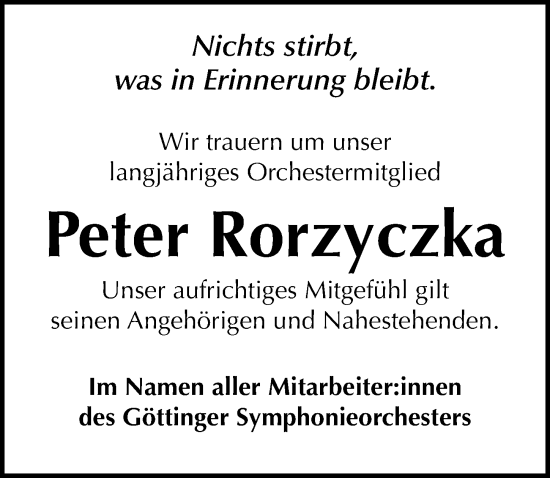 Traueranzeige von Peter Rorzyczka von Göttinger Tageblatt