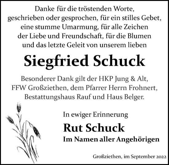 Traueranzeige von Siegfried Schuck von Märkischen Allgemeine Zeitung