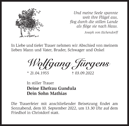 Traueranzeige von Wolfgang Jürgens von Märkischen Allgemeine Zeitung