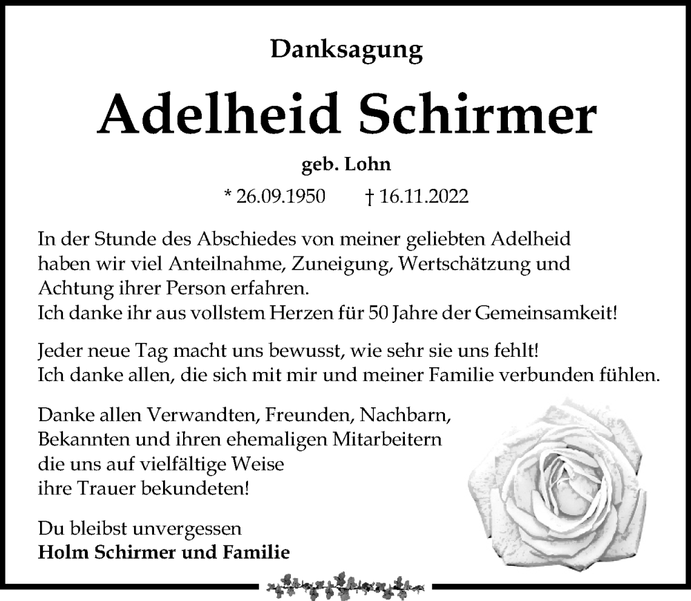  Traueranzeige für Adelheid Schirmer vom 21.01.2023 aus Leipziger Volkszeitung