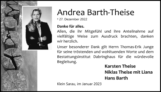 Traueranzeige von Andrea Barth-Theise von Lübecker Nachrichten