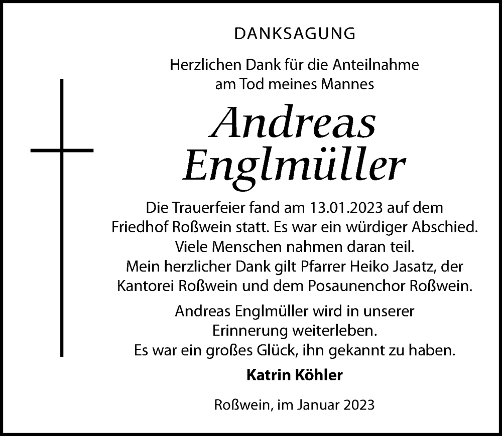 Traueranzeigen von Andreas Englmüller | trauer-anzeigen.de