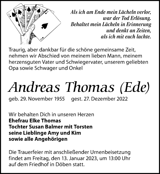 Traueranzeige von Andreas Thomas von Leipziger Volkszeitung