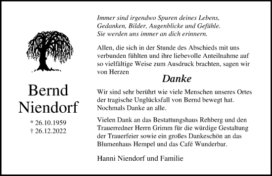 Traueranzeige von Bernd Niendorf von Ostsee-Zeitung GmbH