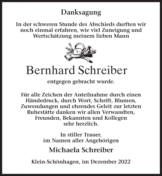 Traueranzeige von Bernhard Schreiber von Märkischen Allgemeine Zeitung